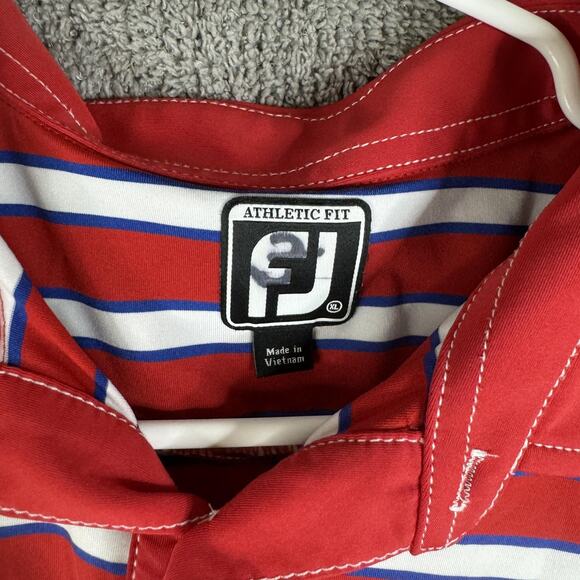 FootJoy Polo Shirt Mens Extra Large Red White Blue Striped Golf Athletic Fit - Picture 4 of 9